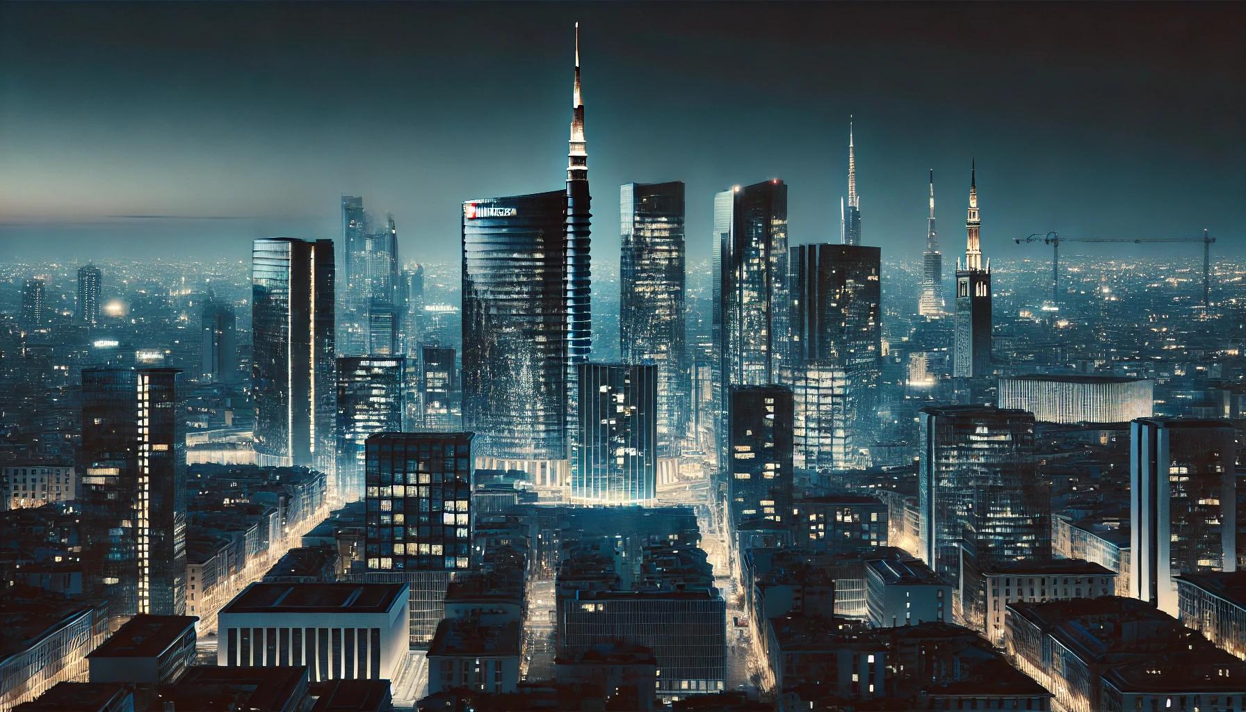 Lo skyline di Milano di notte.